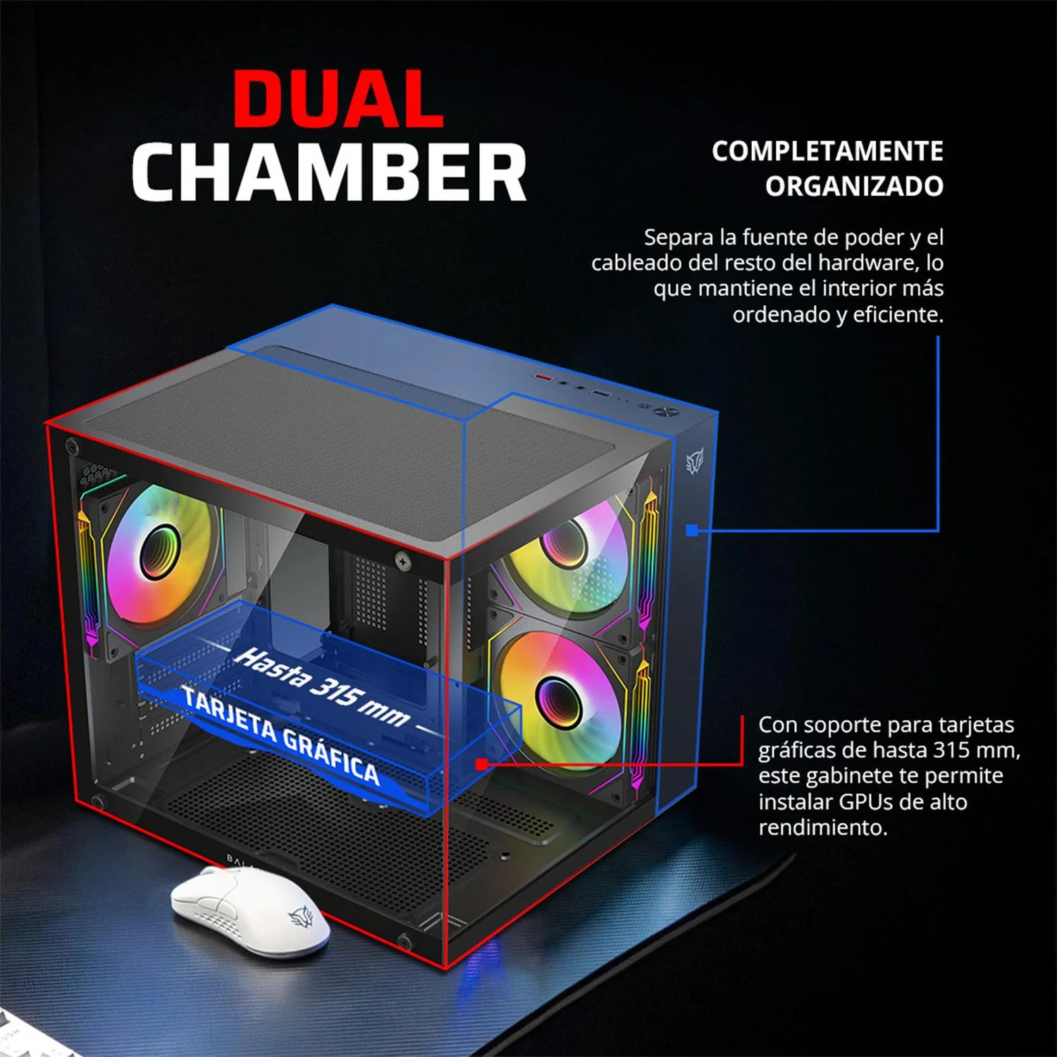 Gabinete Gamer BALAM RUSH TANK GLOW PLUS 3700 Micro ATX Mini Torre 3 Fan ARGB Cristal templado Frente Cristal Negro BR-943864 - Image 5