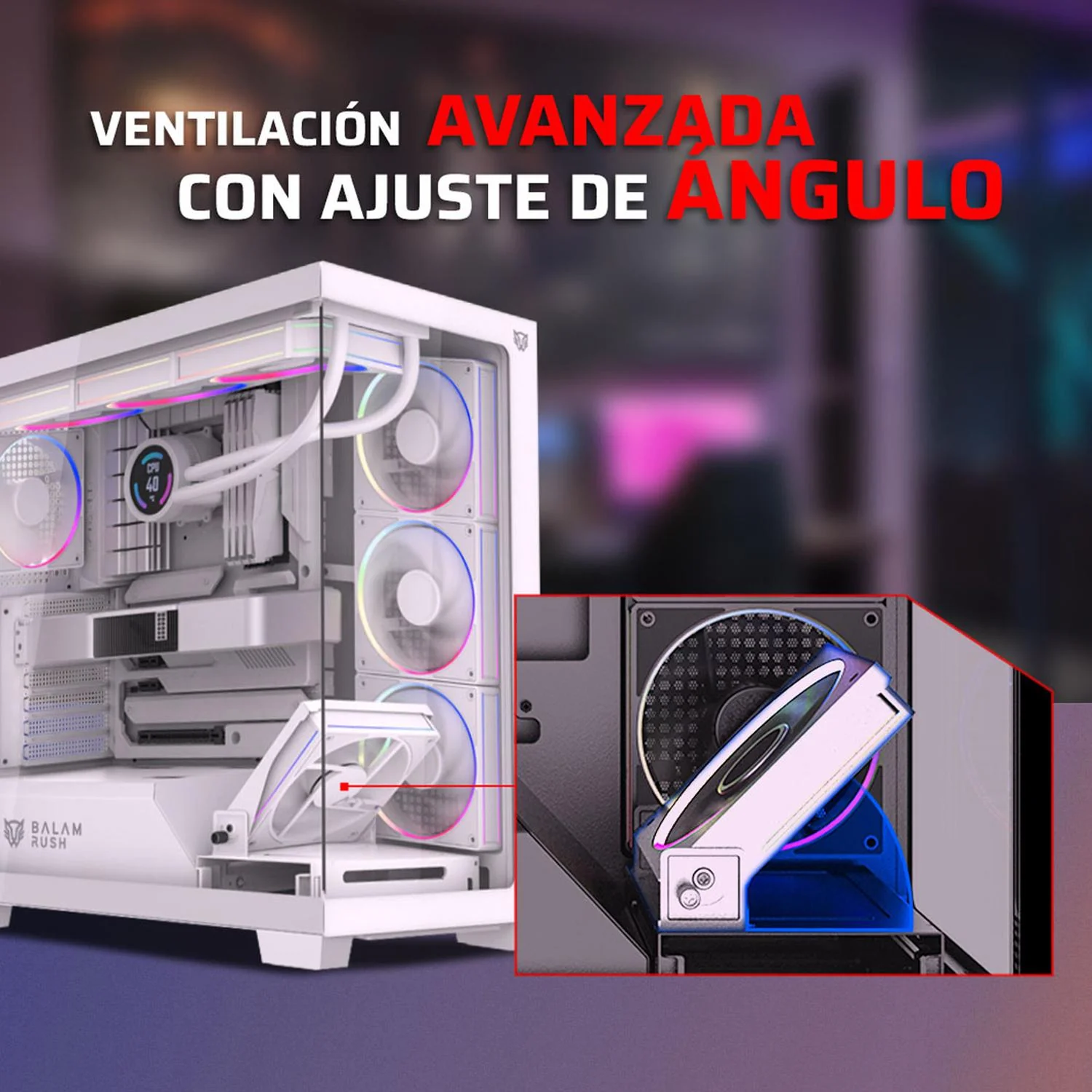 Gabinete Gamer BALAM RUSH TANK POLAR 7900 ATX Media Torre 5 Fan Cristal Templado USB-C ARGB Blanco BR-941488 - Image 4