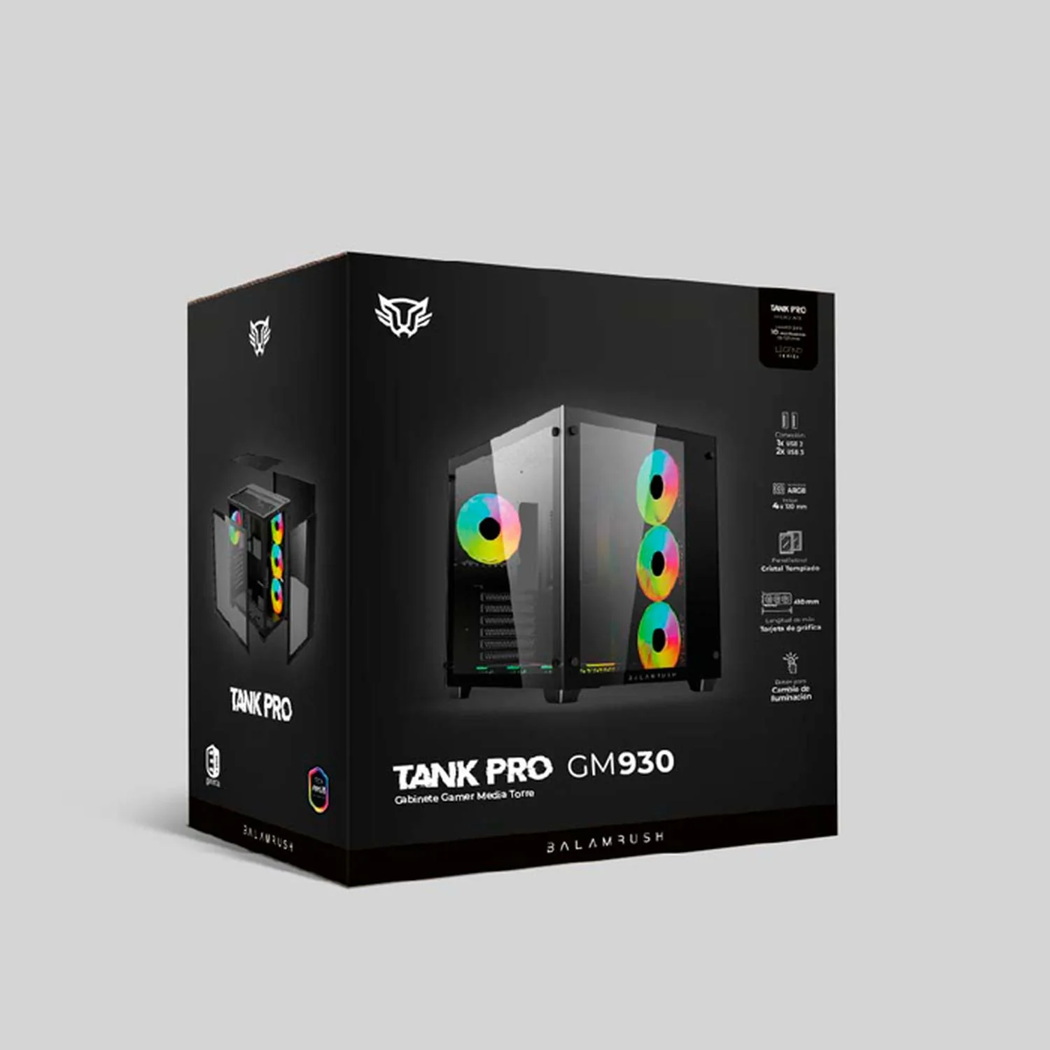 Gabinete Gamer BALAM RUSH TANK PRO GM930 ATX Media Torre 4 Fan RGB USB 3.0 Negro BR-935944 - Image 6