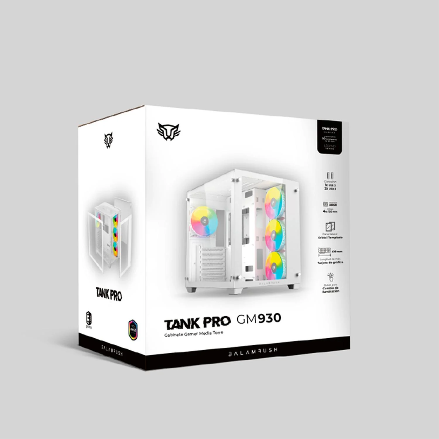 Gabinete Gamer BALAM RUSH TANK PRO GM930 ATX Media Torre 4 Fan RGB USB 3.0 Blanco BR-935951 - Image 5