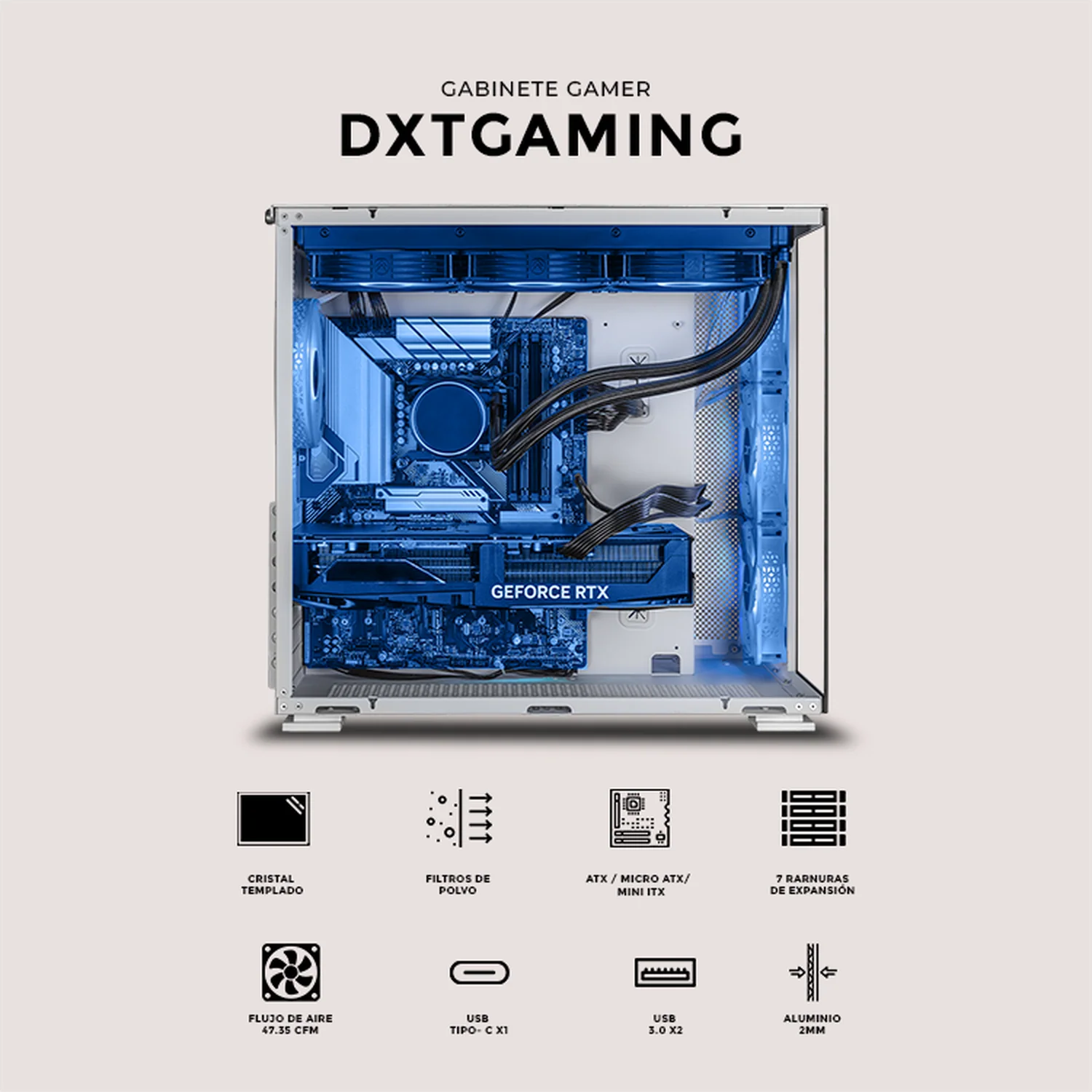 Gabinete DXT GAMING Titan T5 Media Torre 4 Fan ARGB USB-C Aluminio CDXTT5M - Image 5