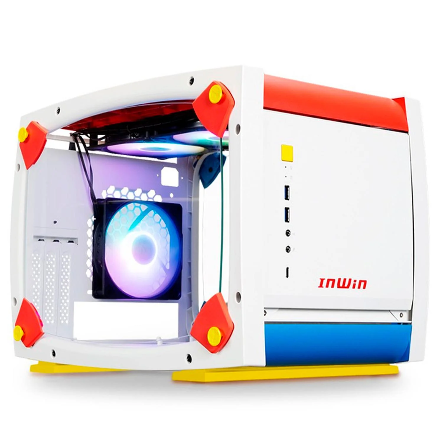 Gabinete Gamer IN WIN EXPLORER JUSTICE Mini ITX Mini Torre 3 Fan Cristal Templado USB-C Blanco - Image 5