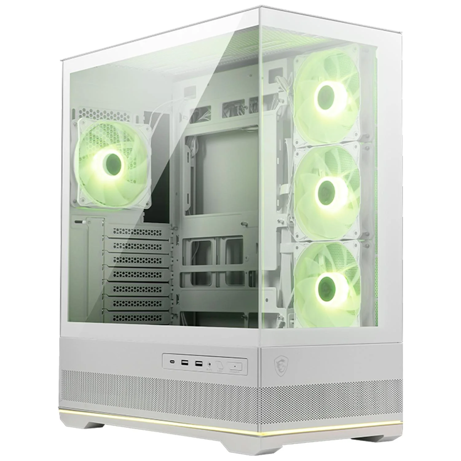 Gabinete Gamer MSI MAG PANO 110R PZ WHITE ATX Media Torre 4 Fan Cristal Templado USB-C ARGB Blanco