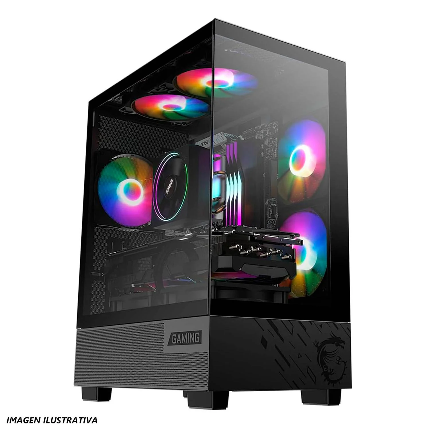 Gabinete Gamer MSI PAG PANO M110A Micro ATX Media Torre 3 Fan Cristal Templado RGB Negro - Image 5