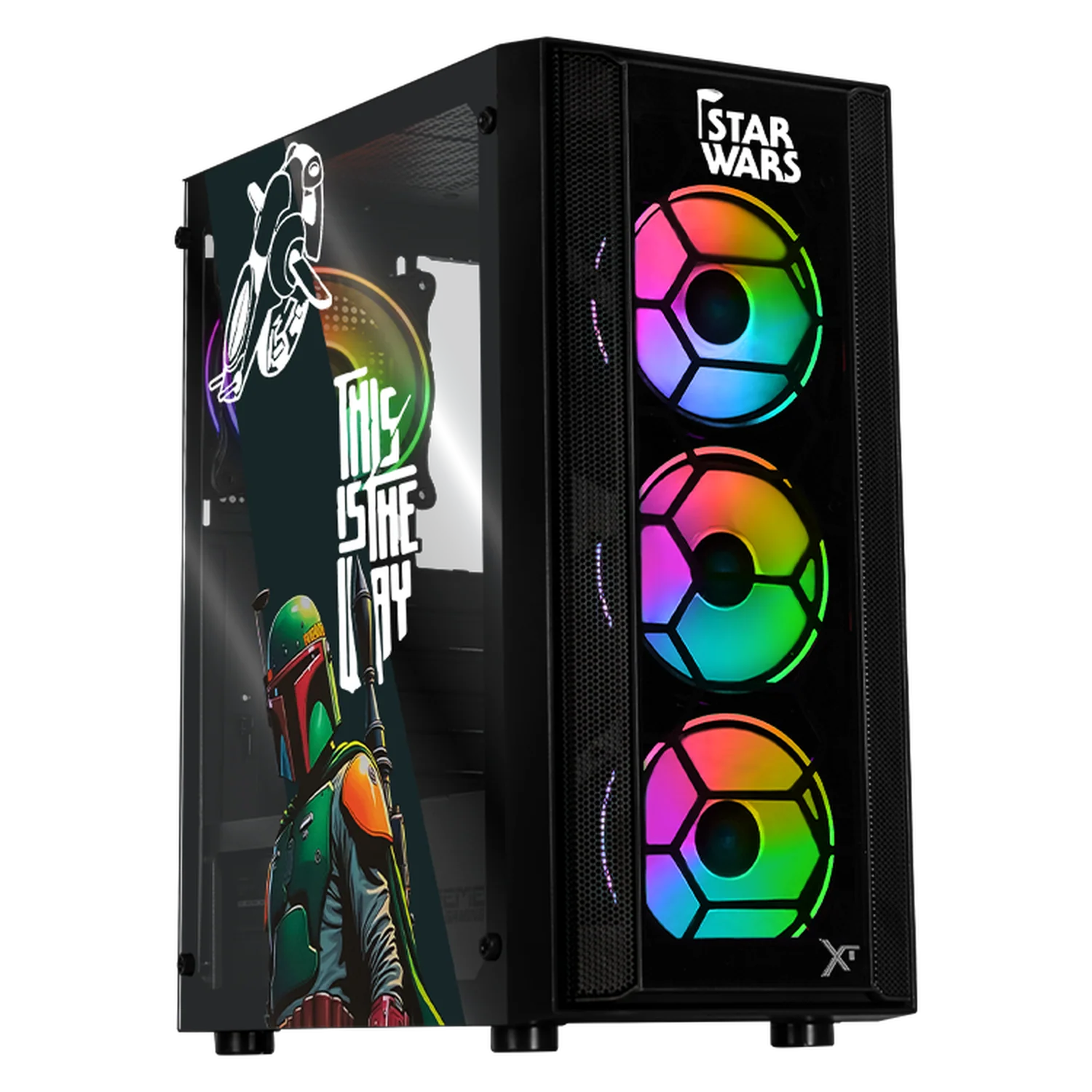 Gabinete XTREME PC GAMING StarWars Boba Comic Edition Media Torre Fuente 600W 4 Fan ARGB Negro CXTBOKRBK