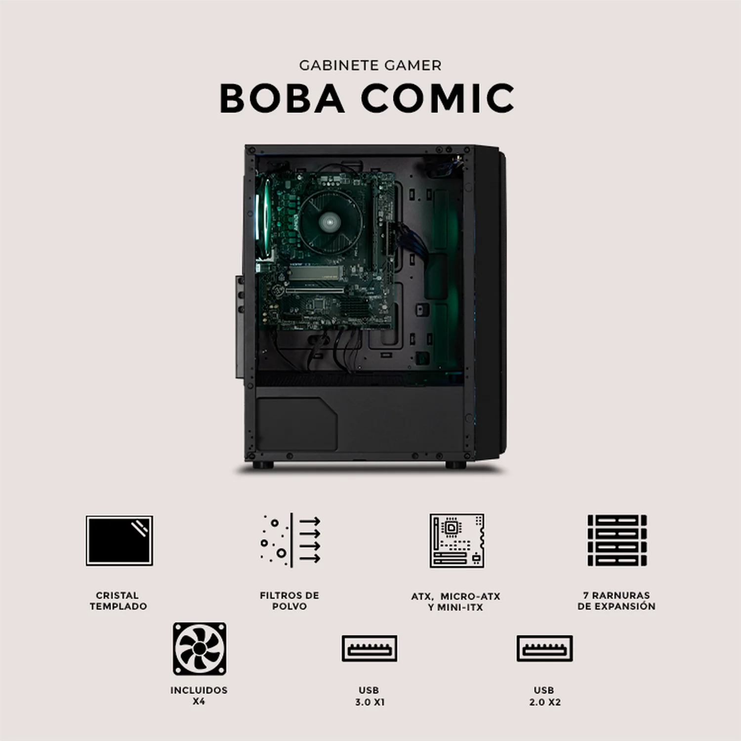 Gabinete XTREME PC GAMING StarWars Boba Comic Edition Media Torre Fuente 600W 4 Fan ARGB Negro CXTBOKRBK - Image 5