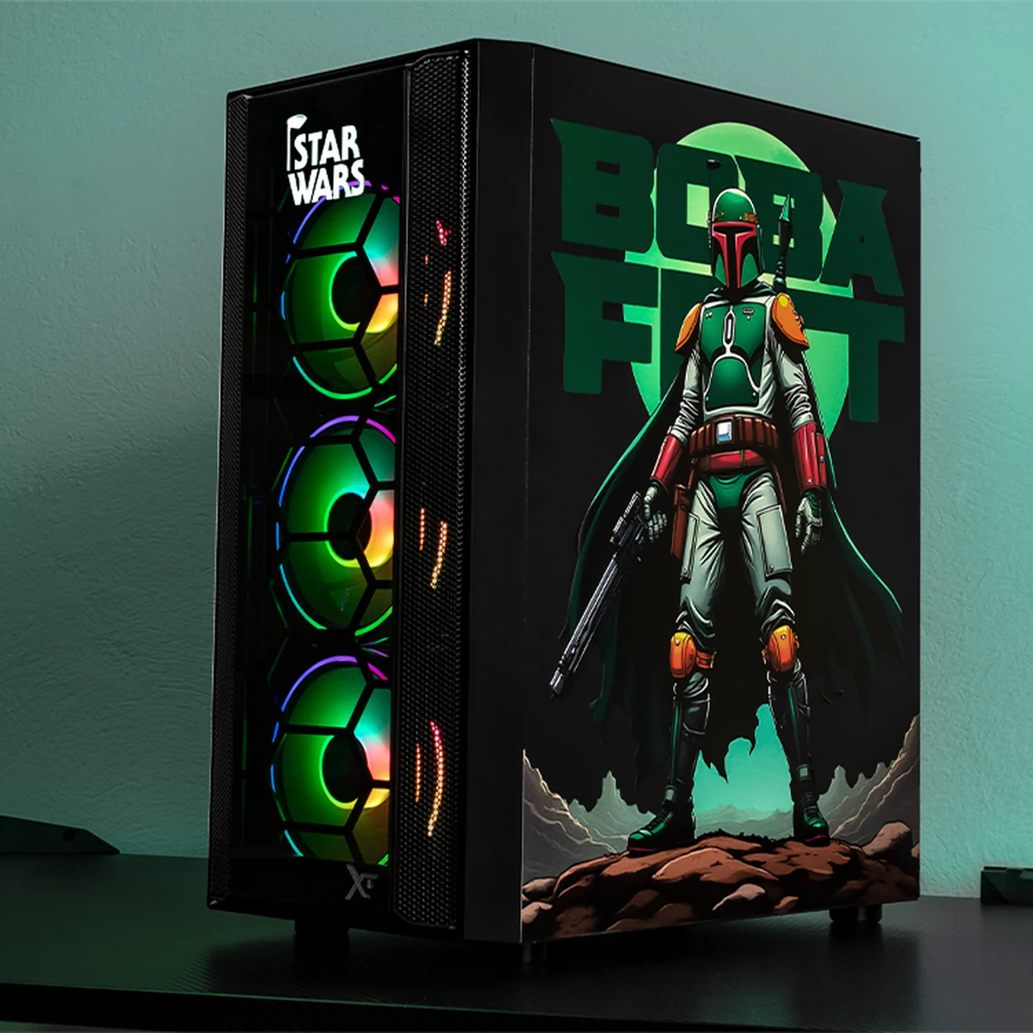 Gabinete XTREME PC GAMING StarWars Boba Comic Edition Media Torre Fuente 600W 4 Fan ARGB Negro CXTBOKRBK - Image 6