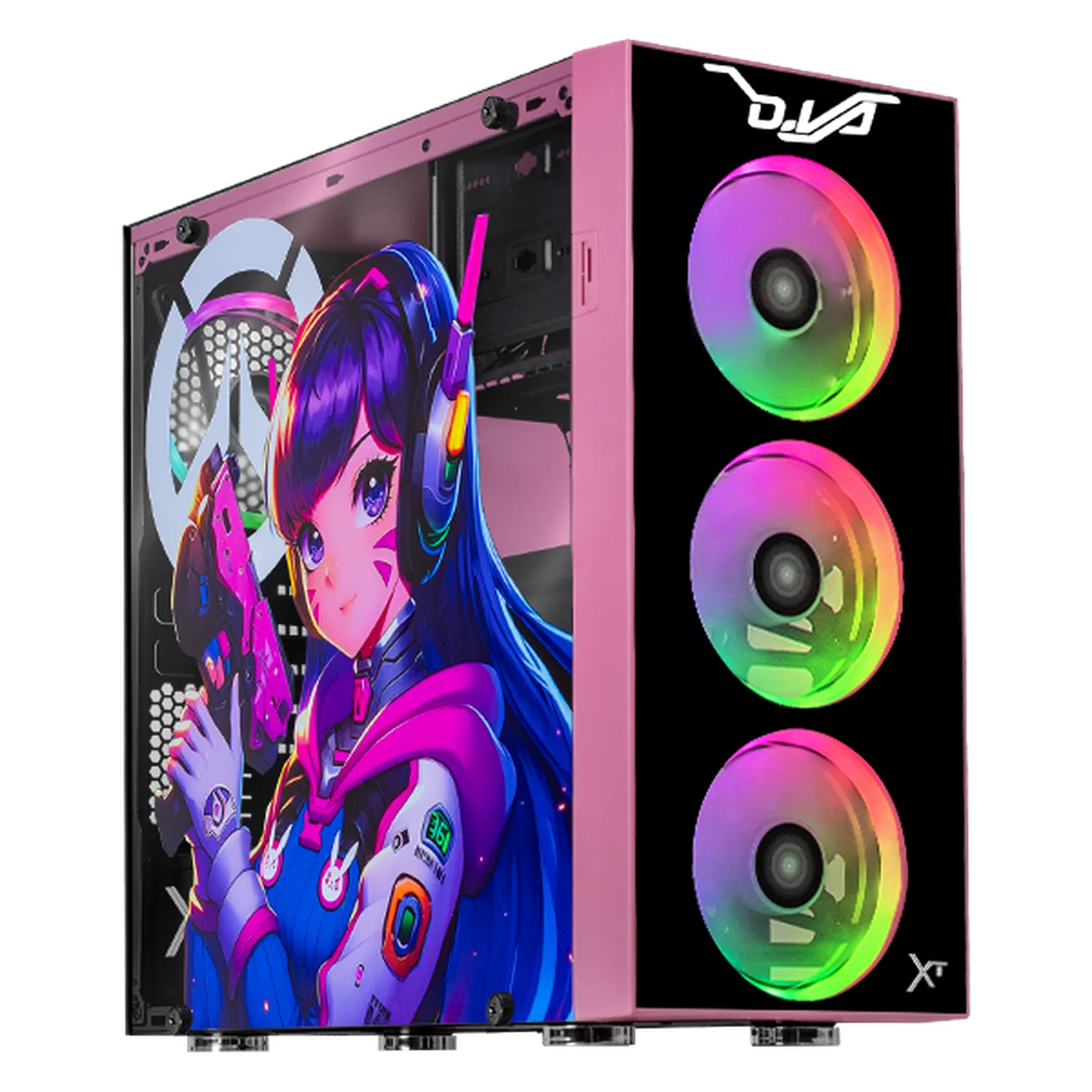 Gabinete XTREME PC GAMING Overwatch D.VA Edition Media Torre 4 Fan RGB Rosa CXTDIDRPK