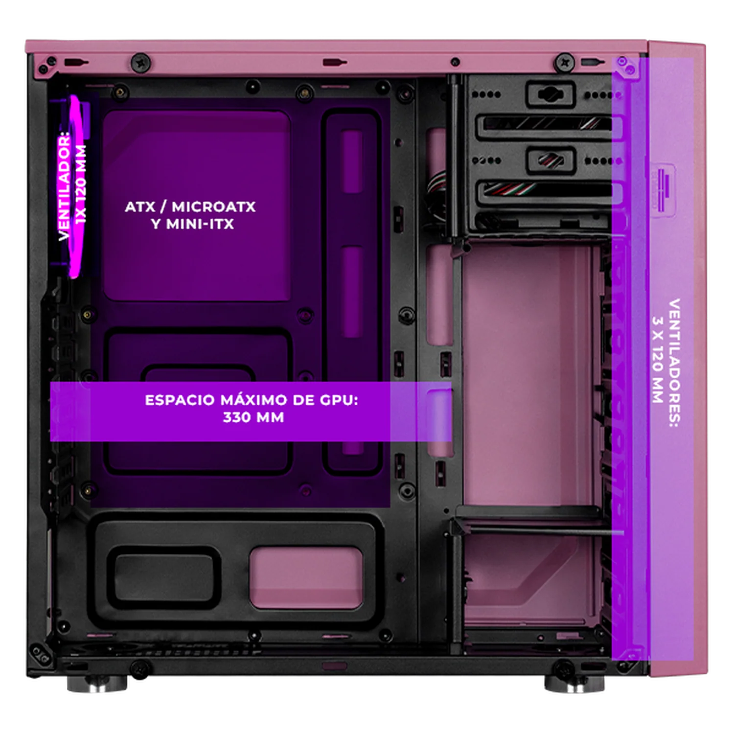 Gabinete XTREME PC GAMING Overwatch D.VA Edition Media Torre 4 Fan RGB Rosa CXTDIDRPK - Image 3