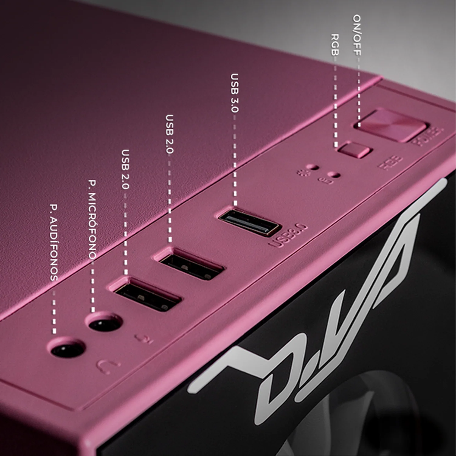 Gabinete XTREME PC GAMING Overwatch D.VA Edition Media Torre 4 Fan RGB Rosa CXTDIDRPK - Image 4