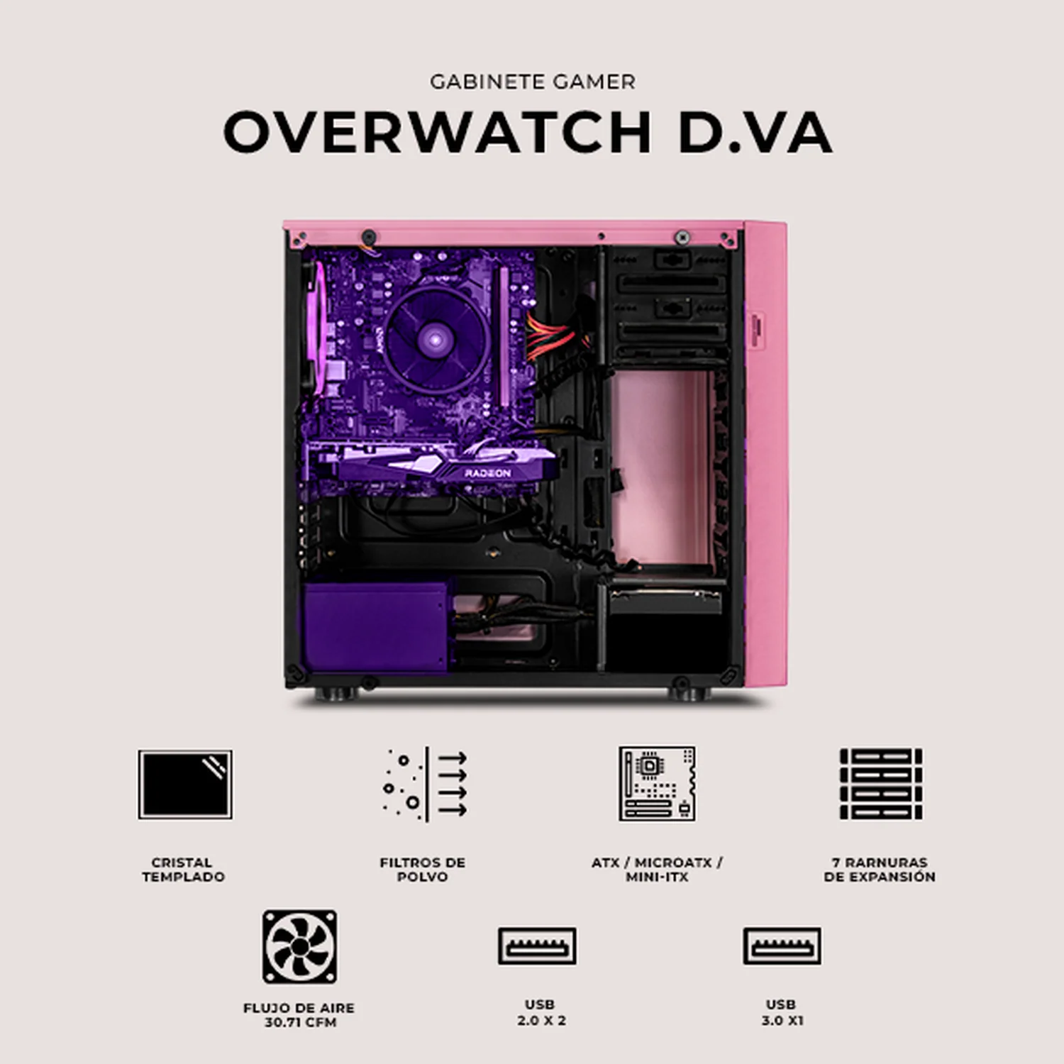 Gabinete XTREME PC GAMING Overwatch D.VA Edition Media Torre 4 Fan RGB Rosa CXTDIDRPK - Image 5