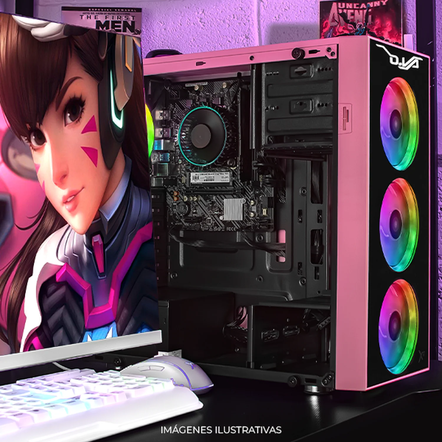 Gabinete XTREME PC GAMING Overwatch D.VA Edition Media Torre 4 Fan RGB Rosa CXTDIDRPK - Image 6