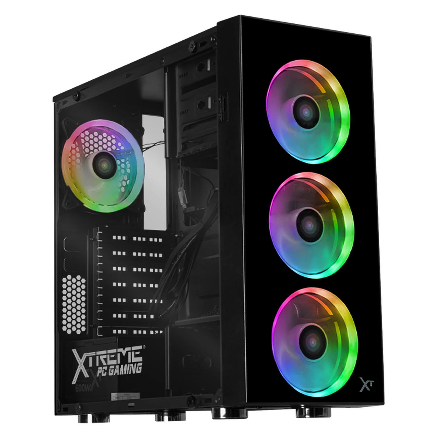 Gabinete XTREME PC GAMING Dragonfly Media Torre Fuente 600W 4 Fan RGB Negro CXT320BK