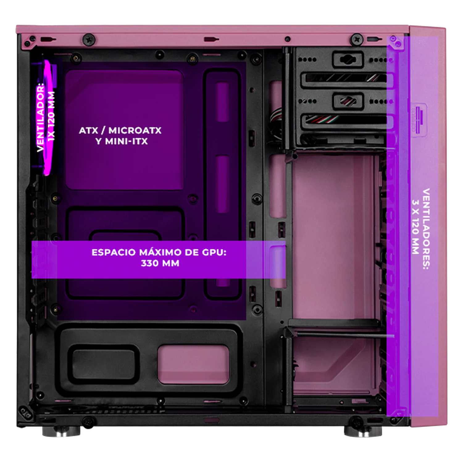 Gabinete XTREME PC GAMING Dragonfly Media Torre 4 Fan RGB Rosa CXT320PK - Image 3