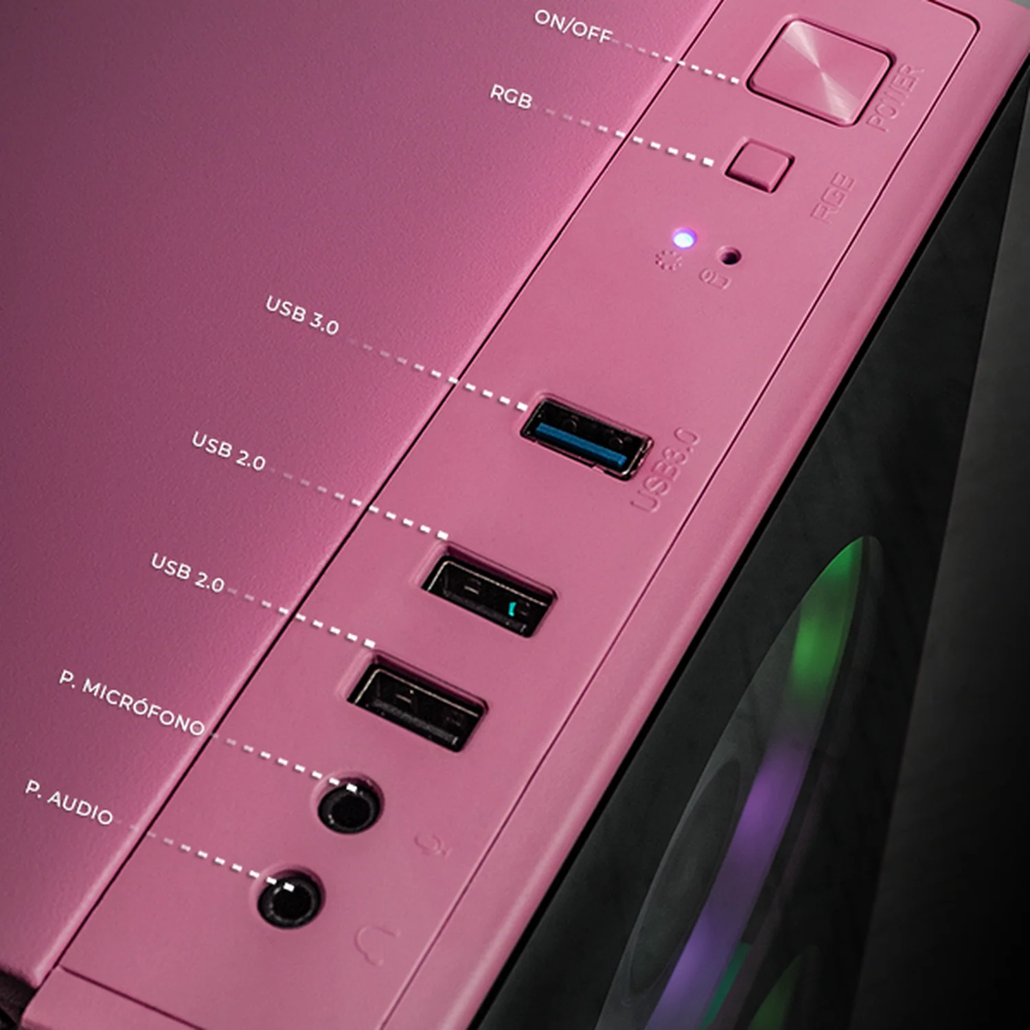Gabinete XTREME PC GAMING Dragonfly Media Torre 4 Fan RGB Rosa CXT320PK - Image 4