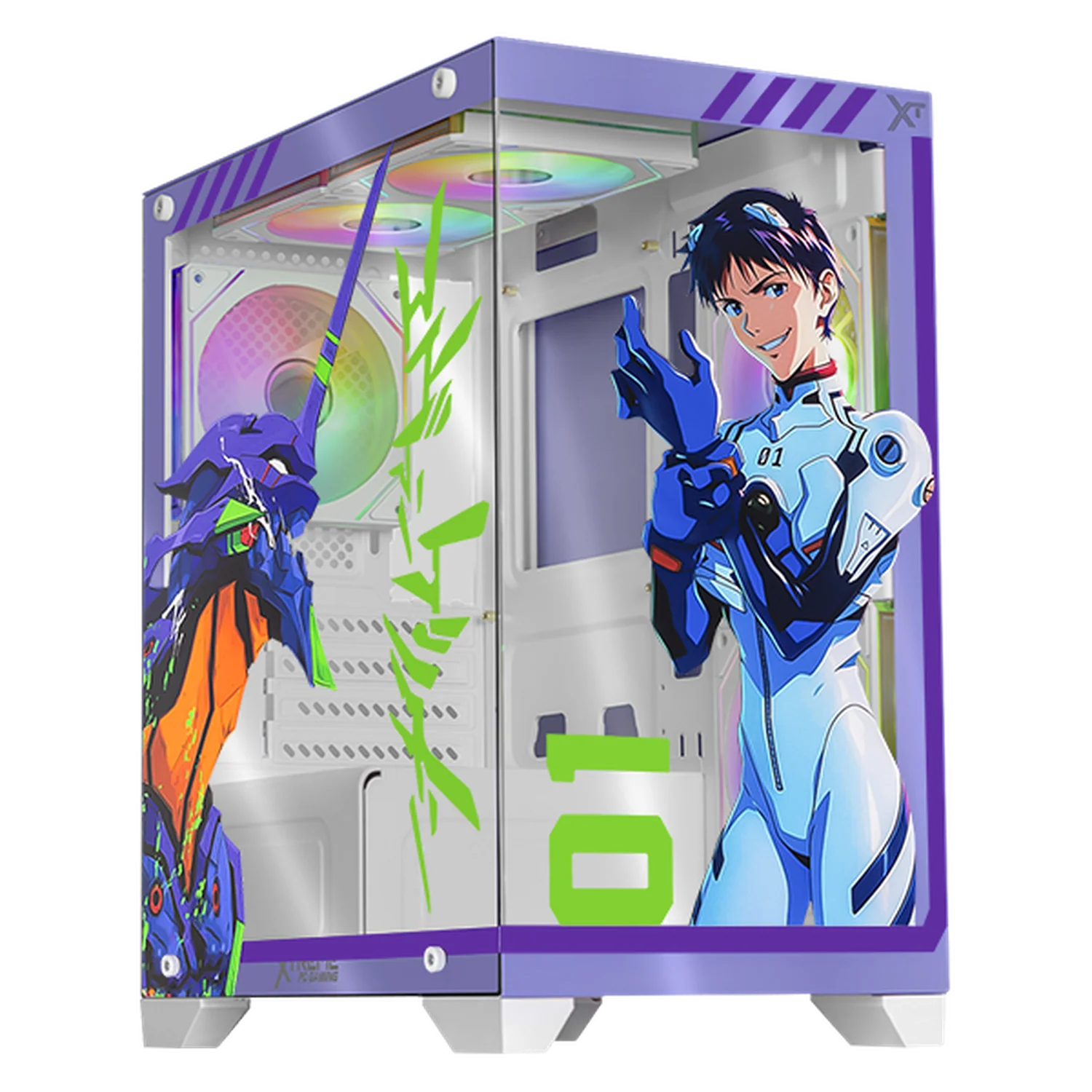 Gabinete XTREME PC GAMING Evangelion 01 Comic Edition Mini Torre 5 Fan ARGB HUB Lila CXTEVKRVT