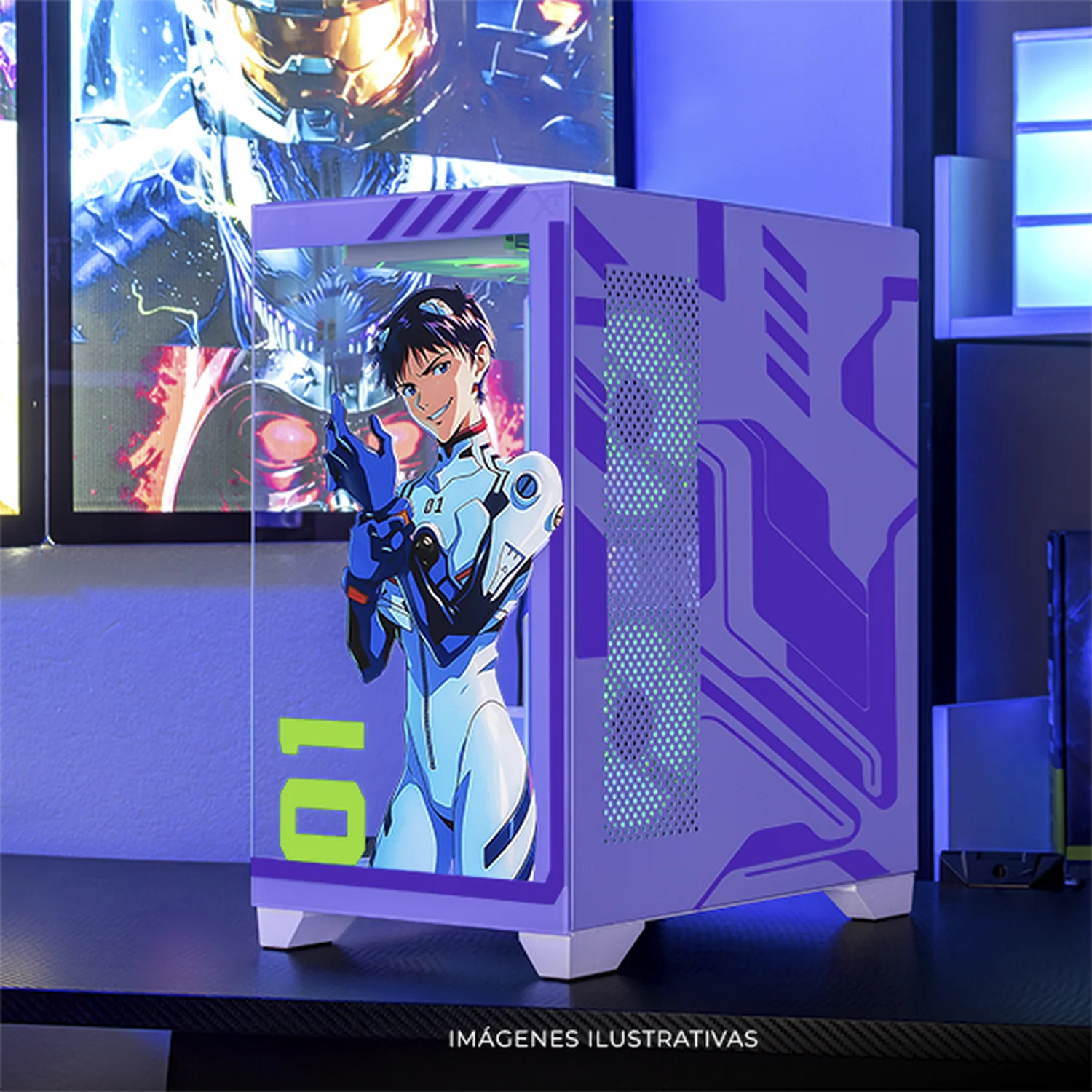 Gabinete XTREME PC GAMING Evangelion 01 Comic Edition Mini Torre 5 Fan ARGB HUB Lila CXTEVKRVT - Image 6