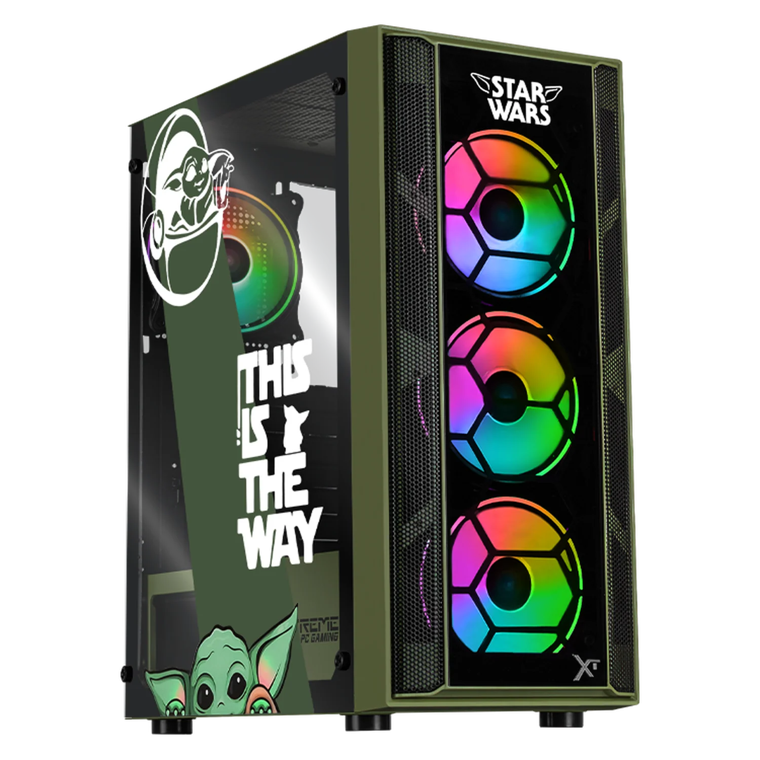 Gabinete XTREME PC GAMING StarWars Grogu Comic Edition Media Torre 4 Fan ARGB Verde Militar CXTGRKRDG
