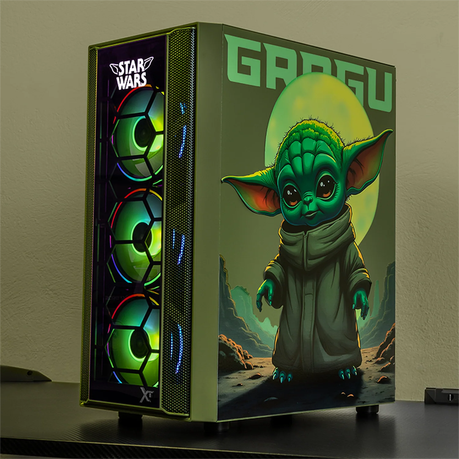 Gabinete XTREME PC GAMING StarWars Grogu Comic Edition Media Torre 4 Fan ARGB Verde Militar CXTGRKRDG - Image 6