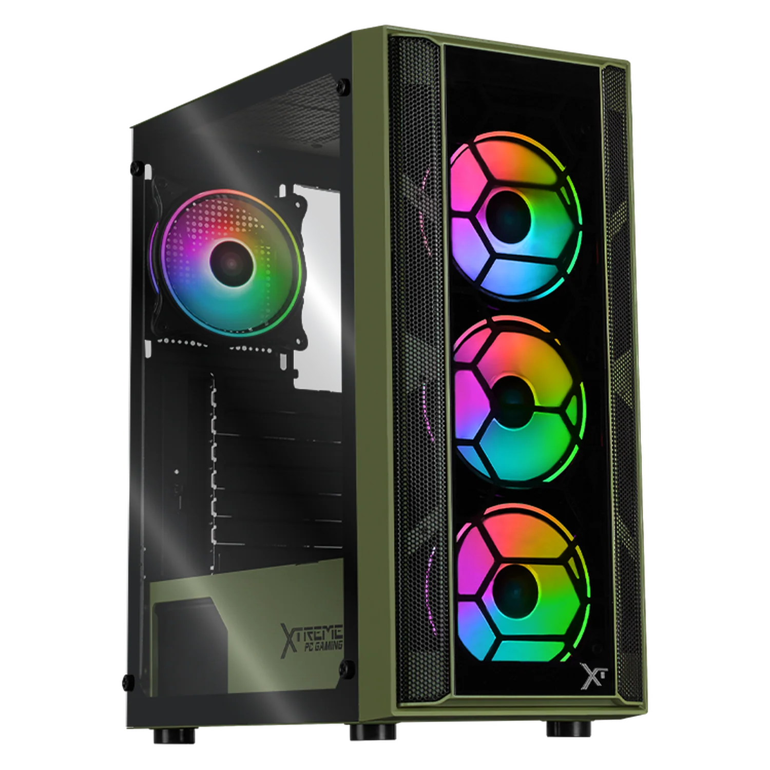 Gabinete XTREME PC GAMING Kronos Media Torre 4 Fan ARGB Verde Militar CXTGSXDG
