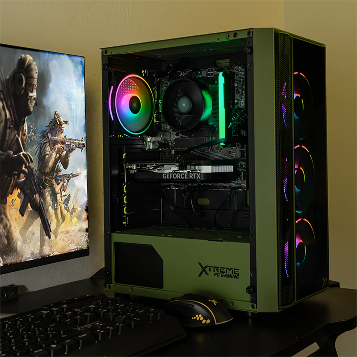Gabinete XTREME PC GAMING Kronos Media Torre 4 Fan ARGB Verde Militar CXTGSXDG - Image 6