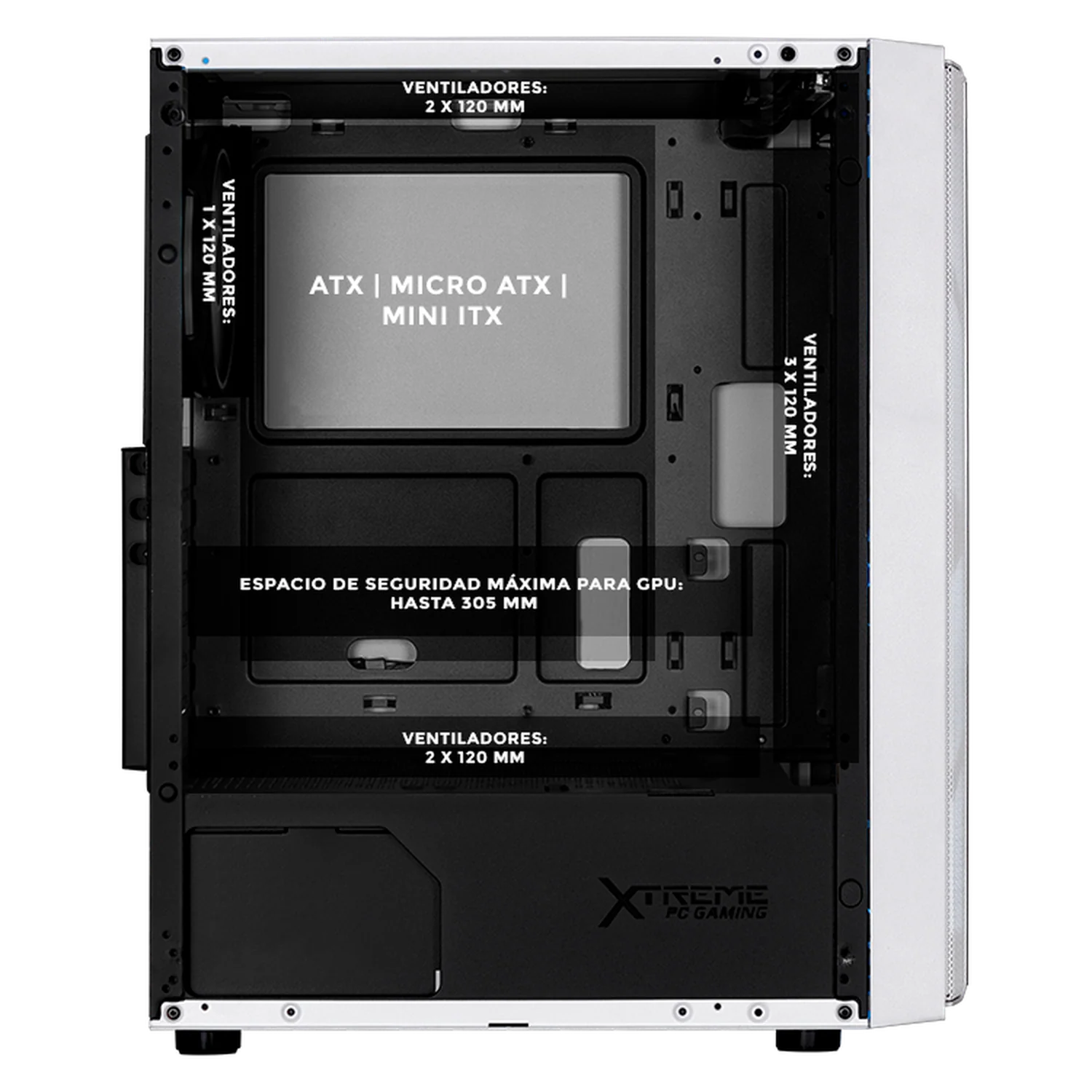 Gabinete XTREME PC GAMING Kronos Media Torre Fuente 600W 4 Fan ARGB Blanco CXTGSXWT - Image 3