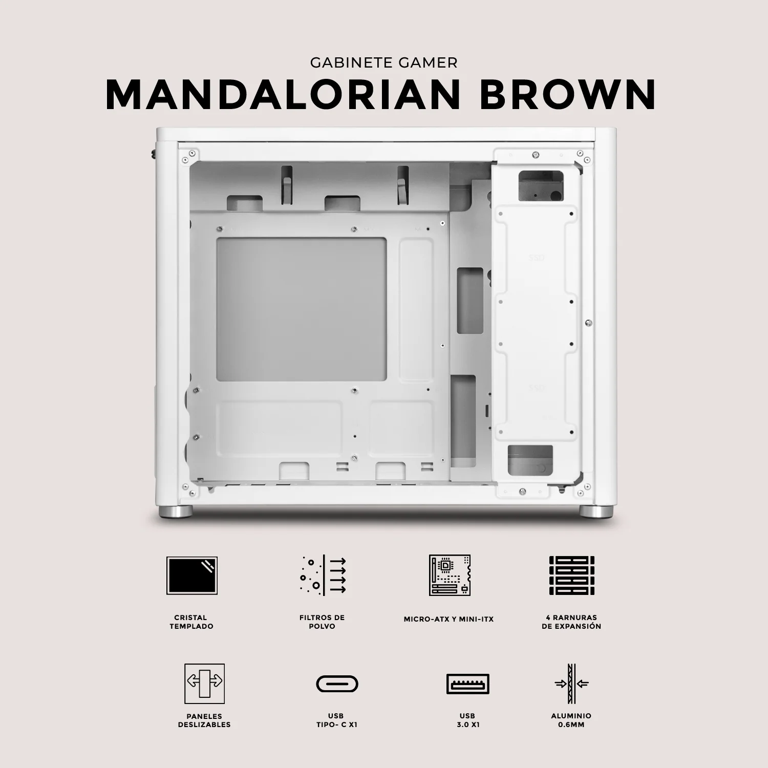 Gabinete XTREME PC GAMING StarWars The Mandalorian V3 Edition Mini Torre USB-C Blanco CXTMB985WT - Image 5
