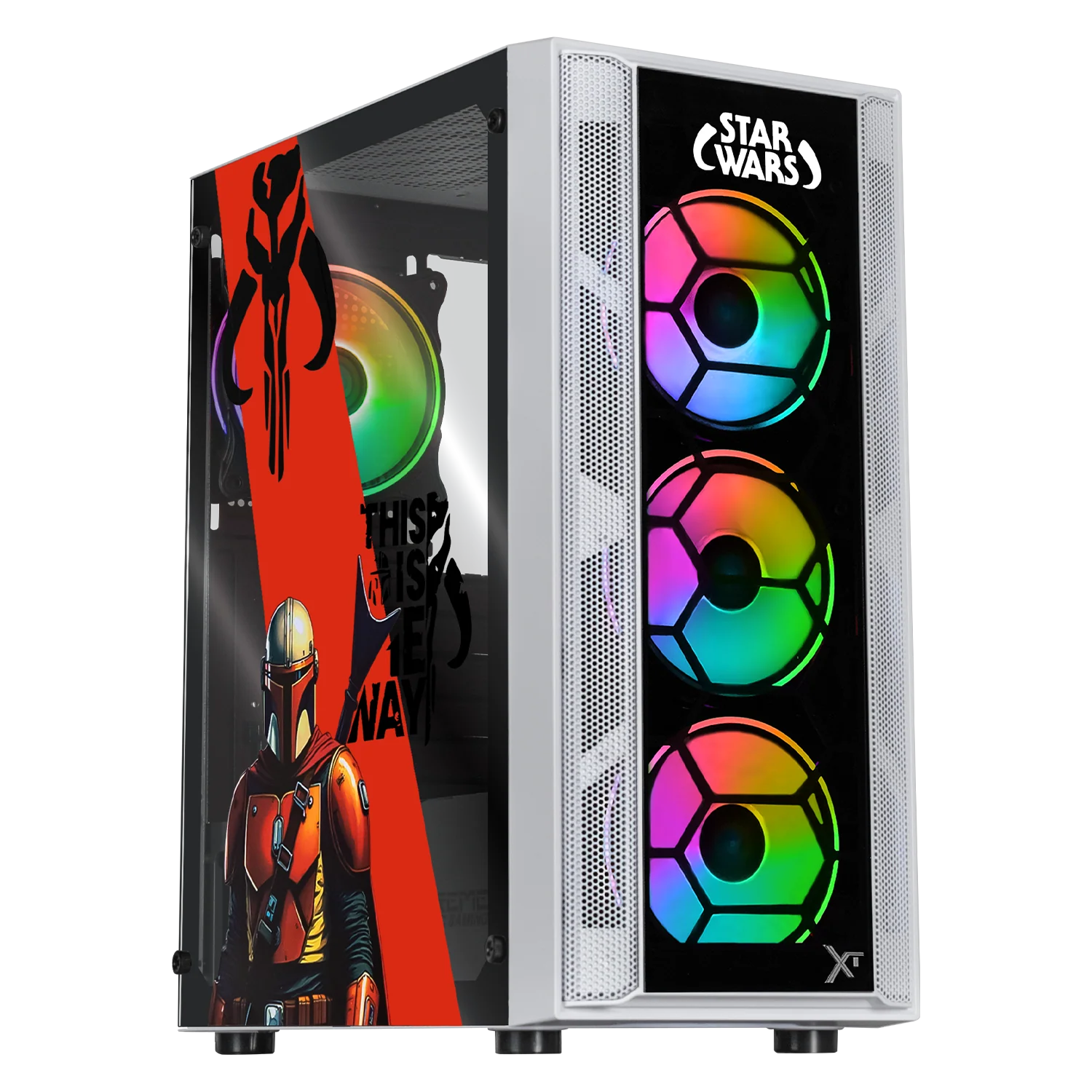 Gabinete XTREME PC GAMING StarWars Mandalorian Comic Edition Media Torre Fuente 600W 4 Fan ARGB Blanco CXTMAKRWT