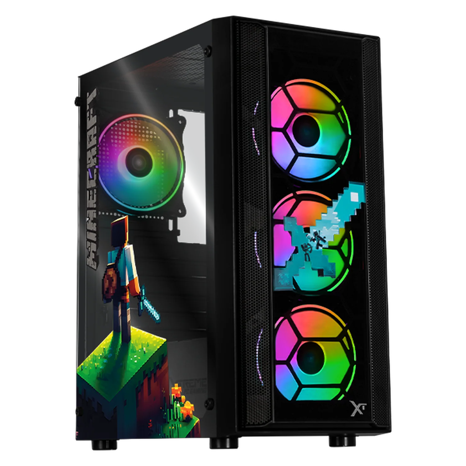 Gabinete XTREME PC GAMING Minecraft Steve Edition Media Torre 4 Fan ARGB Negro CXTMA6000BK
