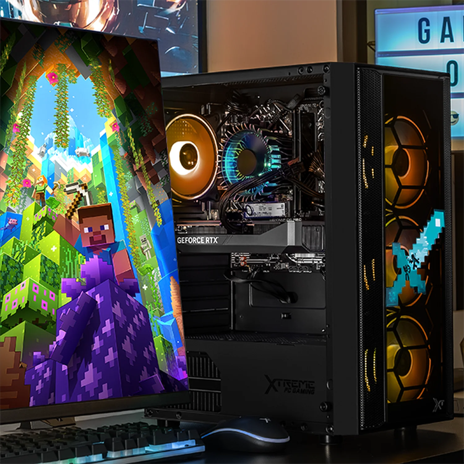 Gabinete XTREME PC GAMING Minecraft Steve Edition Media Torre 4 Fan ARGB Negro CXTMA6000BK - Image 6