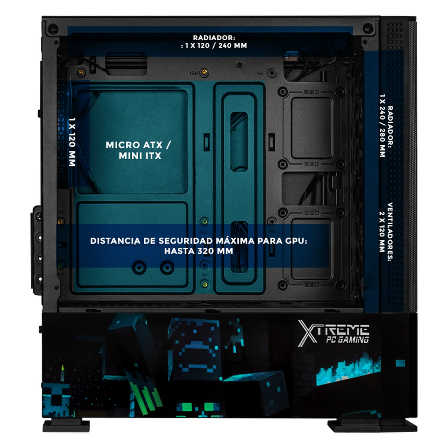 Gabinete XTREME PC GAMING Minecraft Warden V2 Edition Mini Torre 3 Fan ARGB Negro CXTMWB701BK - Image 3