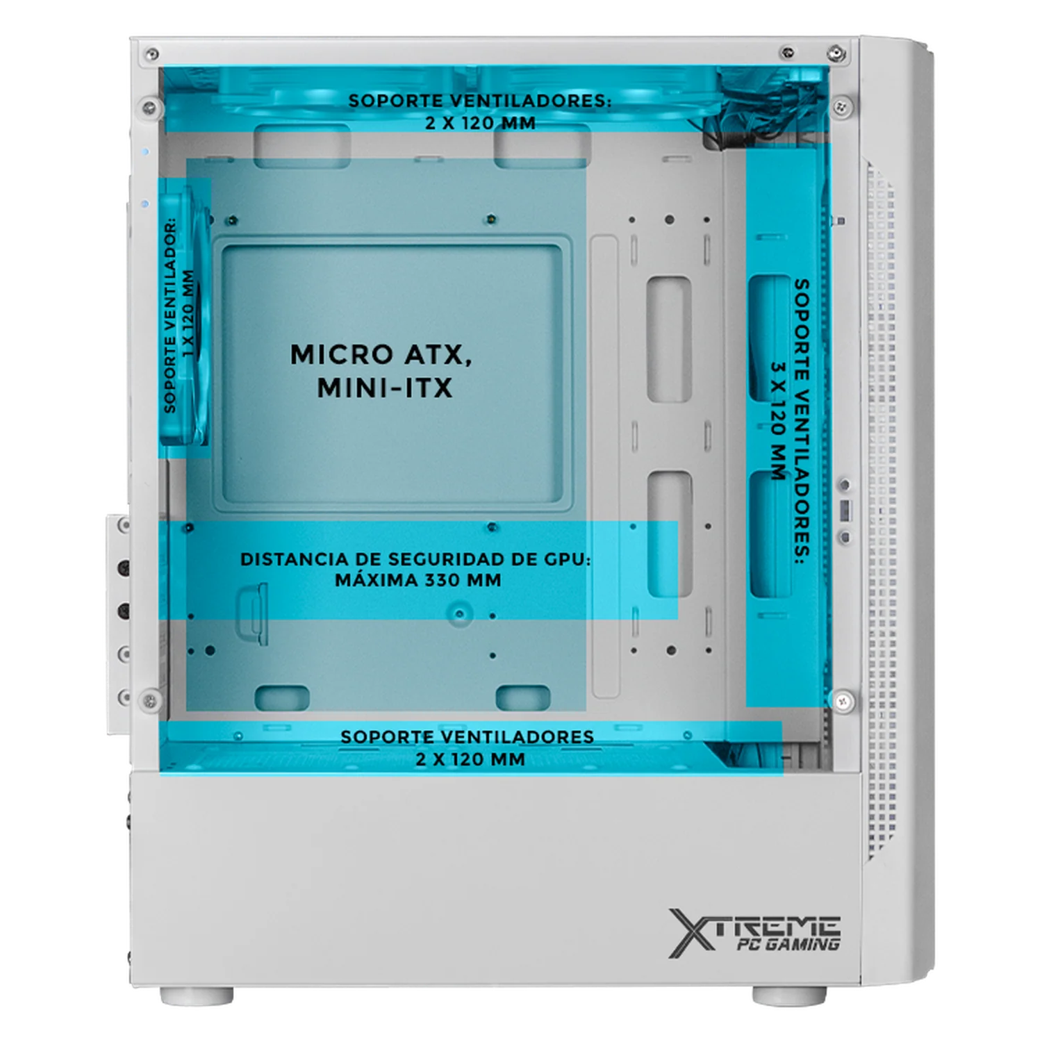 Gabinete XTREME PC GAMING Nyx Mini Torre 3 Fan RGB Blanco CXT730WT - Image 3