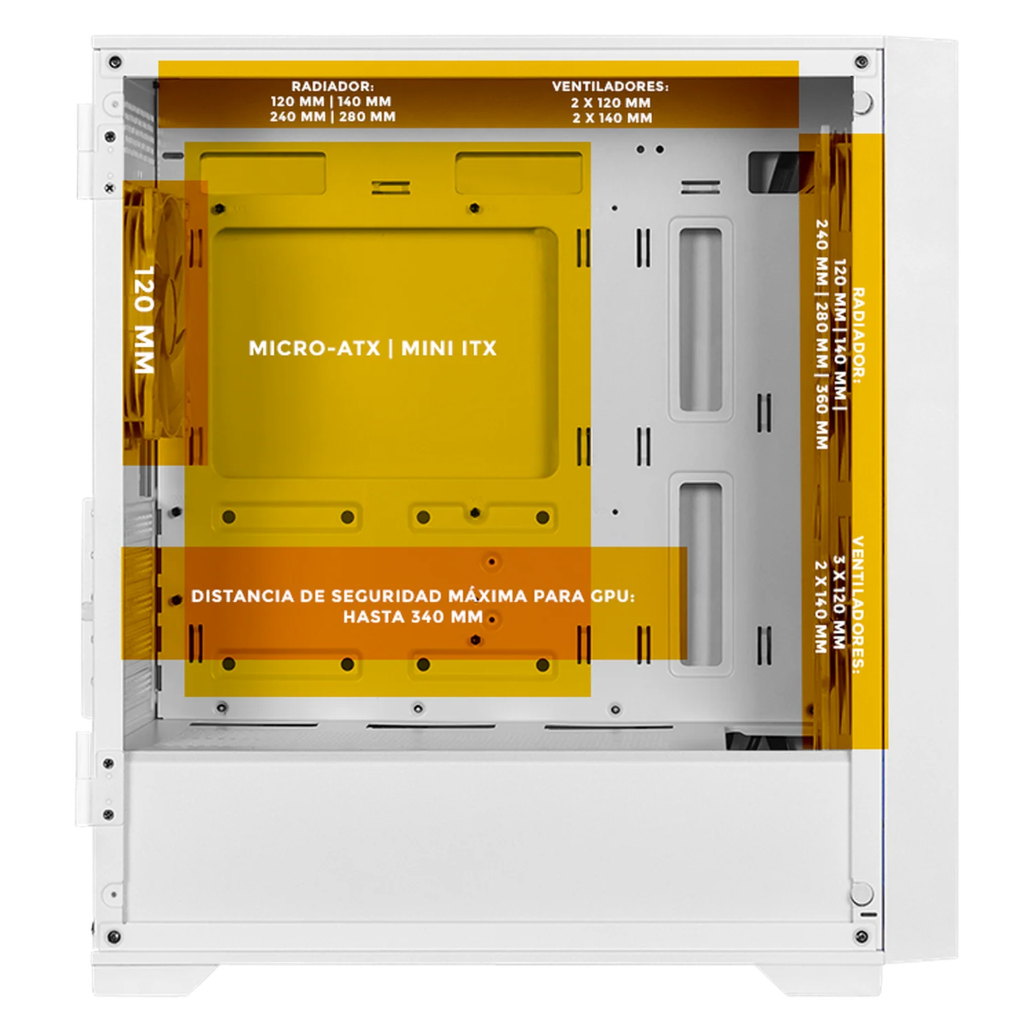 Gabinete XTREME PC GAMING Sonic Tails Ring Edition Mini Torre 4 Fan ARGB USB-C Blanco CXTGT6000WT - Image 3