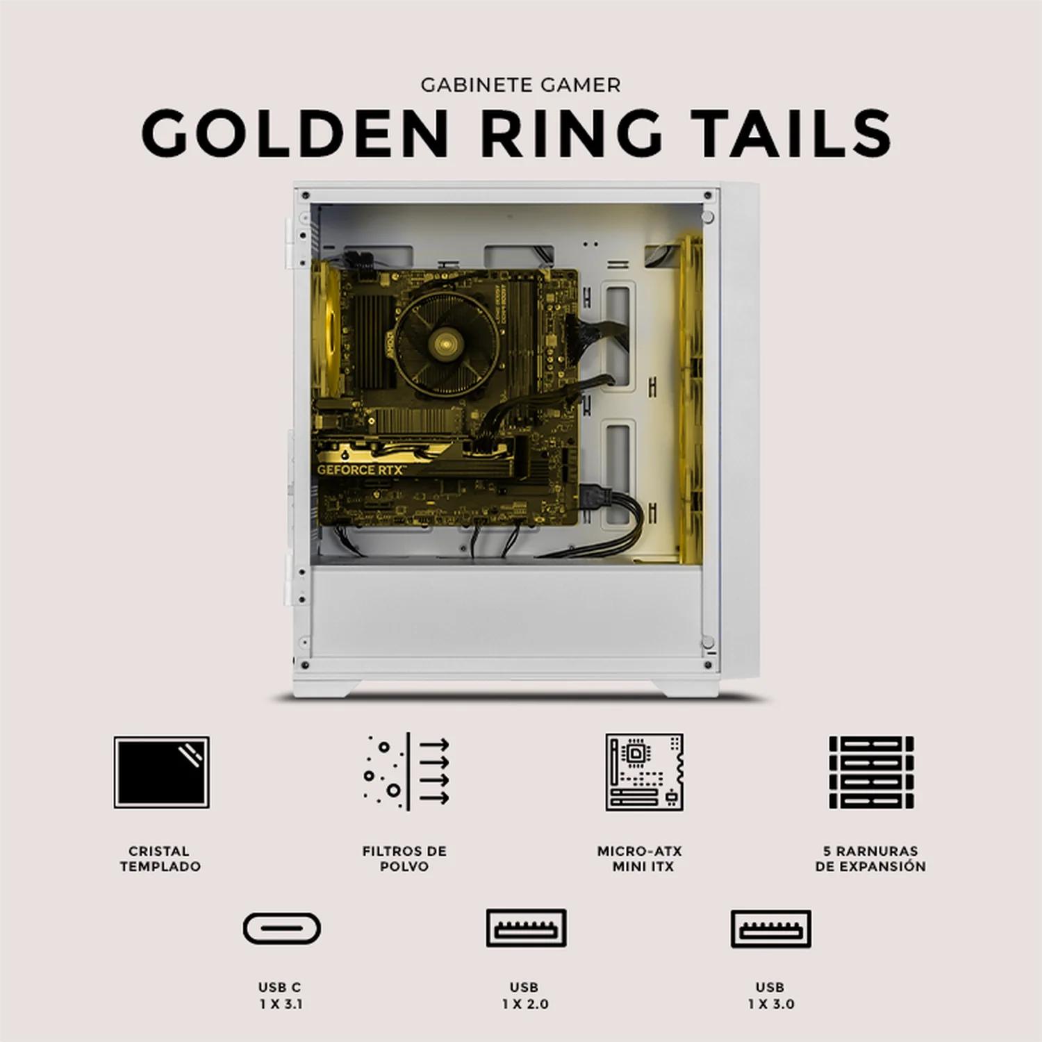 Gabinete XTREME PC GAMING Sonic Tails Ring Edition Mini Torre 4 Fan ARGB USB-C Blanco CXTGT6000WT - Image 5