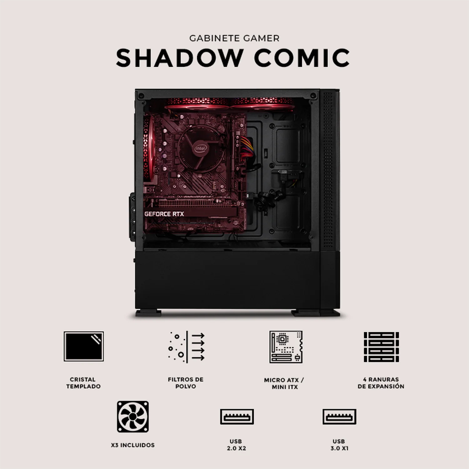 Gabinete XTREME PC GAMING Sonic Shadow Comic Edition Mini Torre 3 Fan ARGB Negro CXTSCAIBK - Image 5