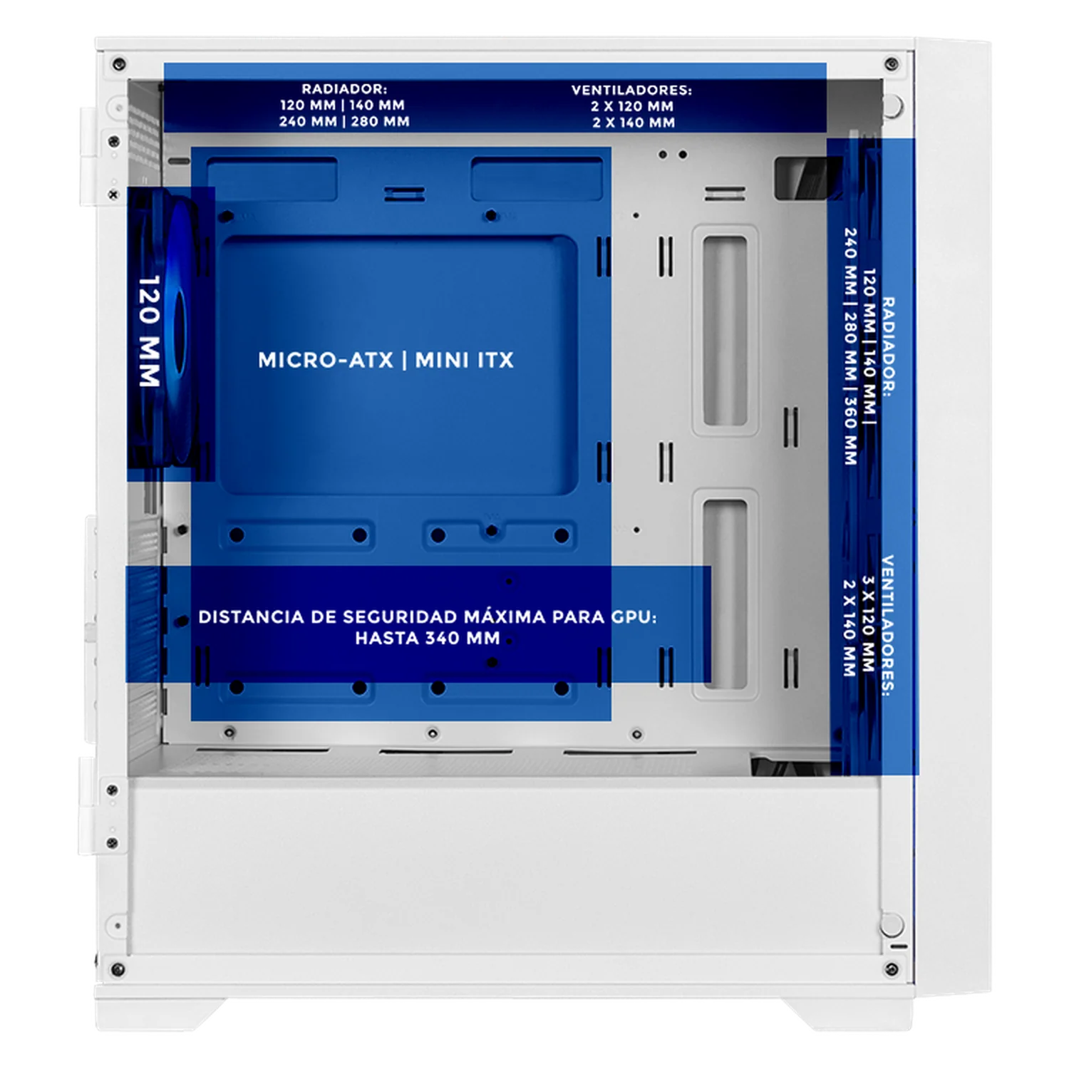 Gabinete XTREME PC GAMING Sonic Edition Mini Torre 4 Fan ARGB USB-C Blanco CXTSO6000WT - Image 3