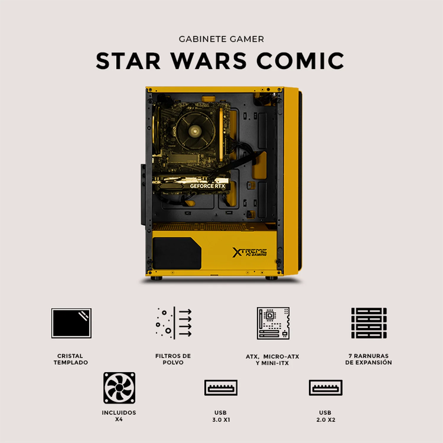 Gabinete XTREME PC GAMING StarWars Stormtrooper Comic Media Torre 4 Fan ARGB Amarillo CXTSTKRYE - Image 5