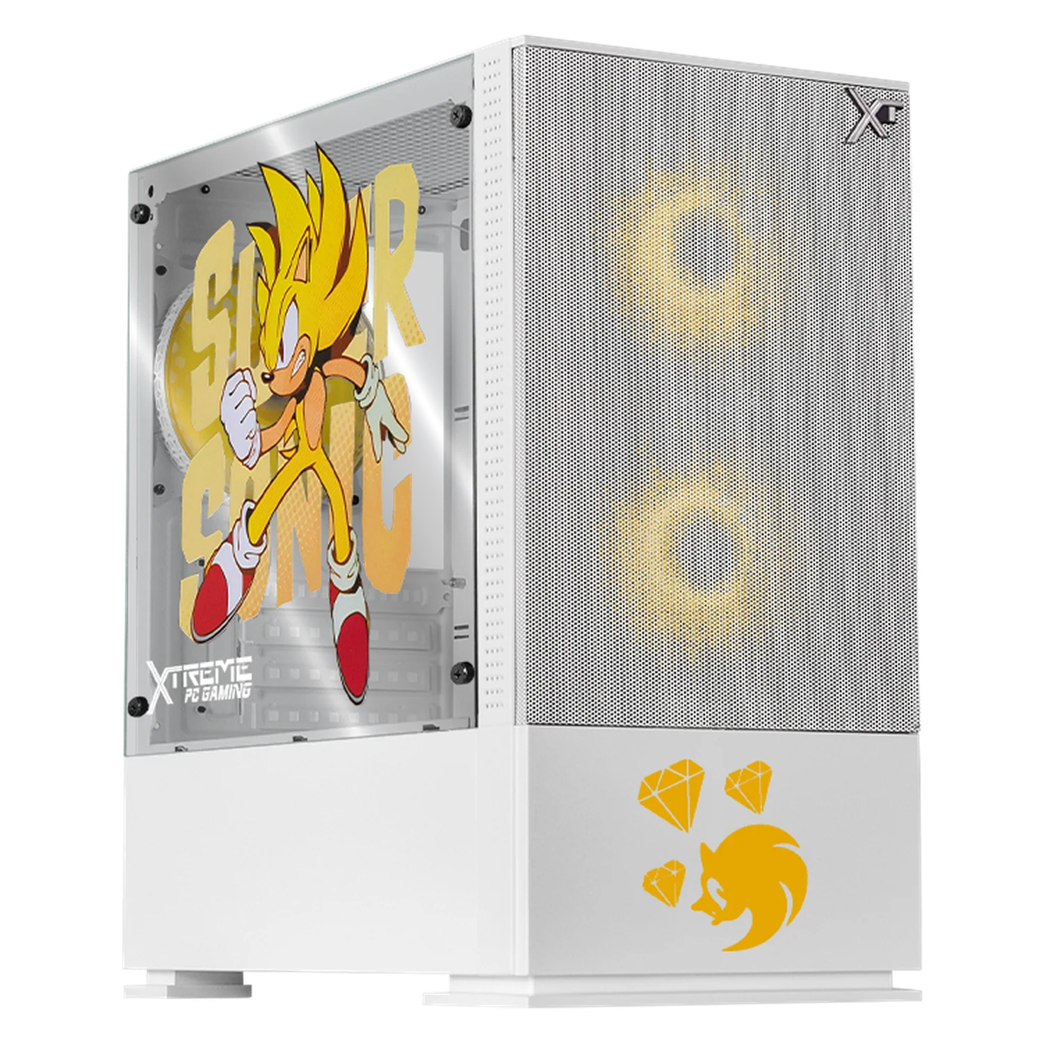 Gabinete XTREME PC GAMING Sonic Super Sonic Comic Mini Torre 3 Fan ARGB Blanco CXTSUAIWT