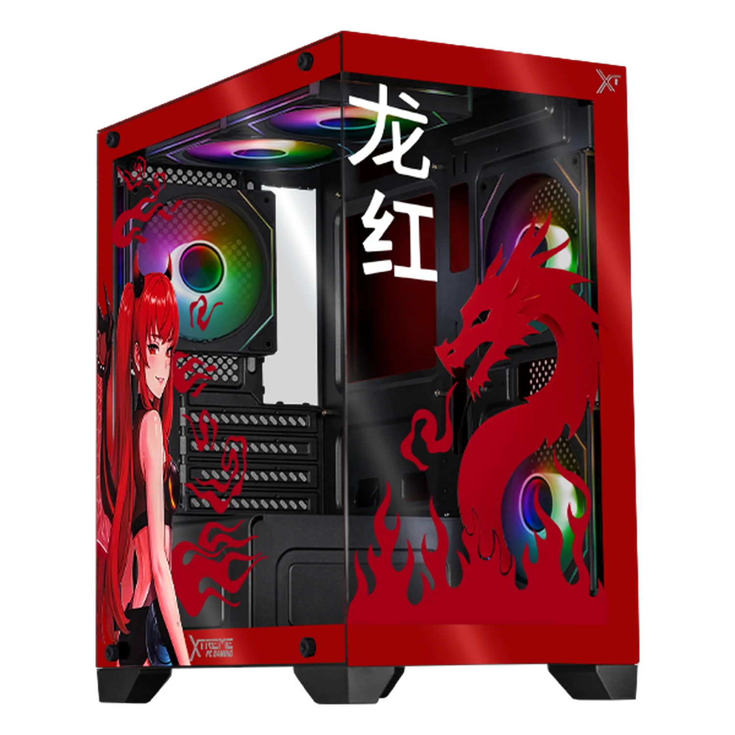 Gabinete XTREME PC GAMING Scarlet Dragon Edition Mini Torre 5 Fan ARGB HUB Rojo CXTSD9000RD