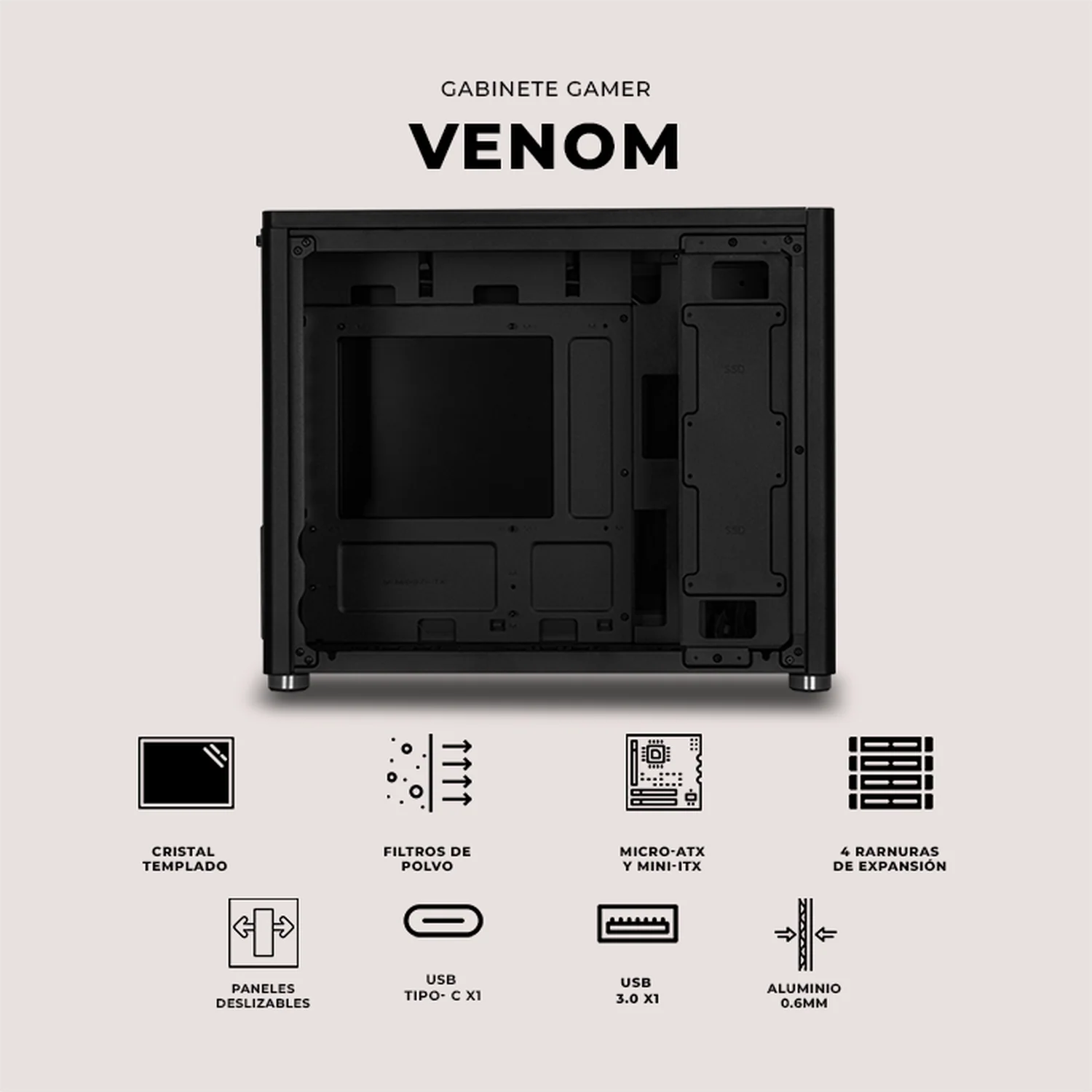 Gabinete XTREME PC GAMING Venom V2 Comic Edition Mini Torre USB-C Negro CXTVE985BK - Image 5