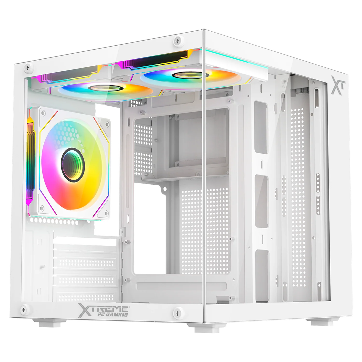 Gabinete XTREME PC GAMING Crystal Compact Mini Torre 3 Fan ARGB 500W Blanco CDXT3500WT