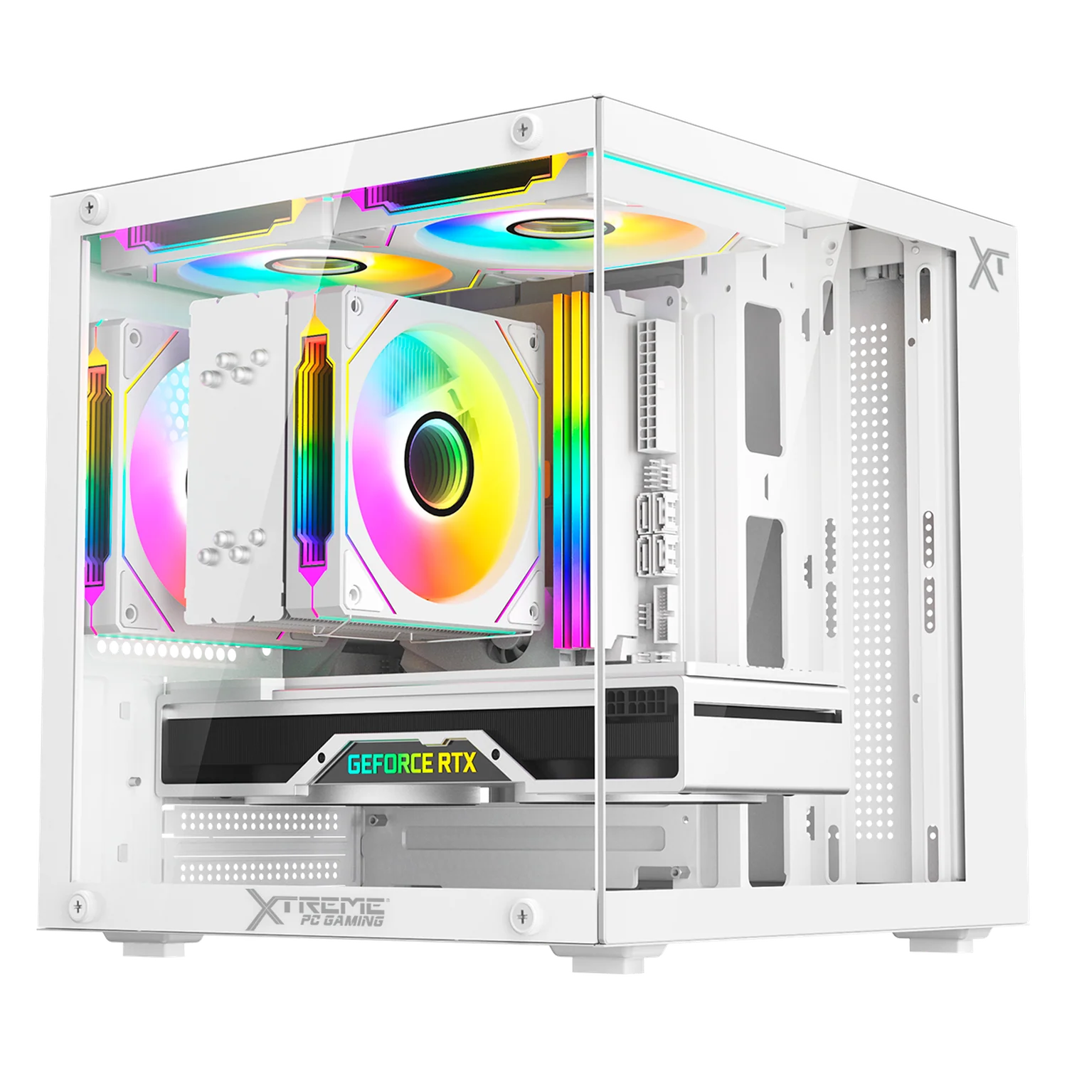 Gabinete XTREME PC GAMING Crystal Compact Mini Torre 3 Fan ARGB 500W Blanco CDXT3500WT - Image 4