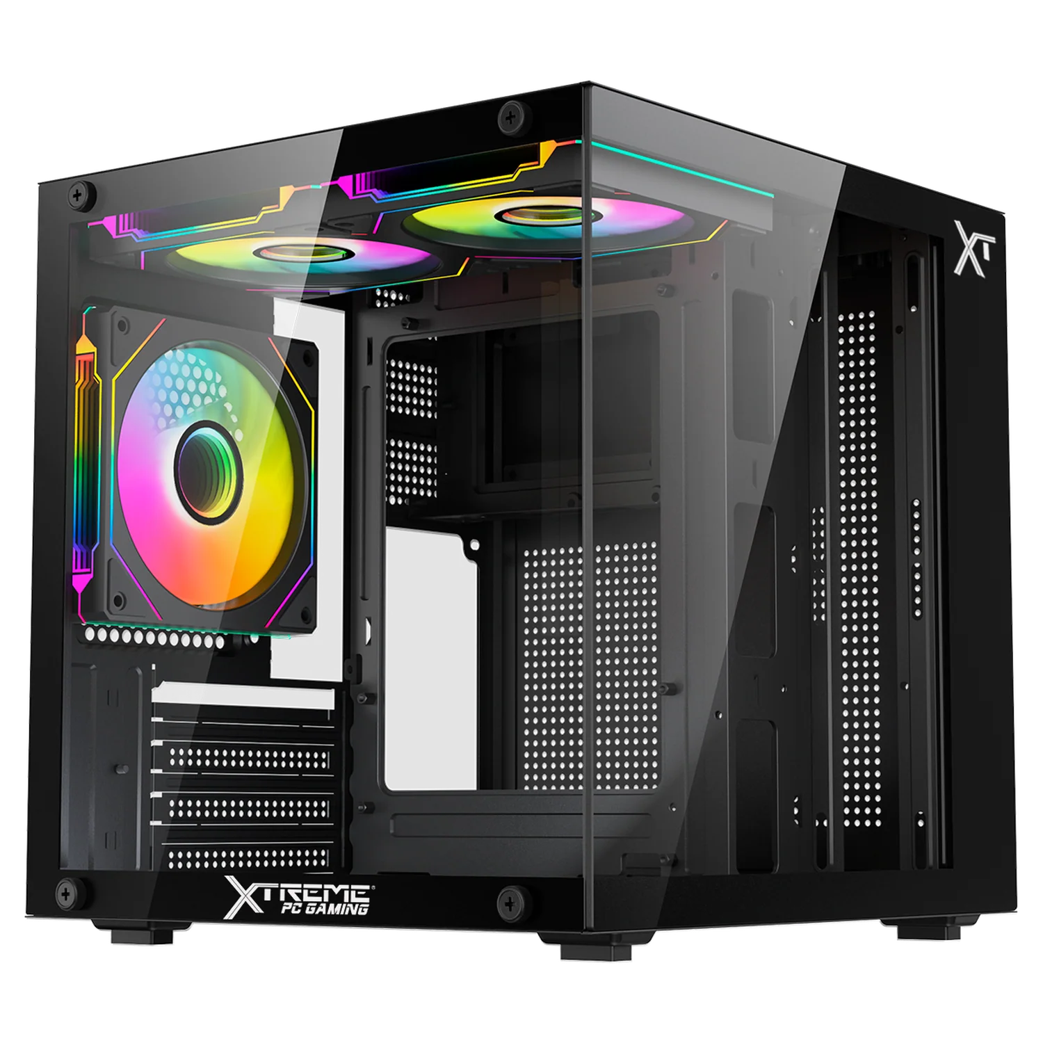Gabinete XTREME PC GAMING Crystal Compact Mini Torre 3 Fan ARGB 500W Negro CDXT3500BK