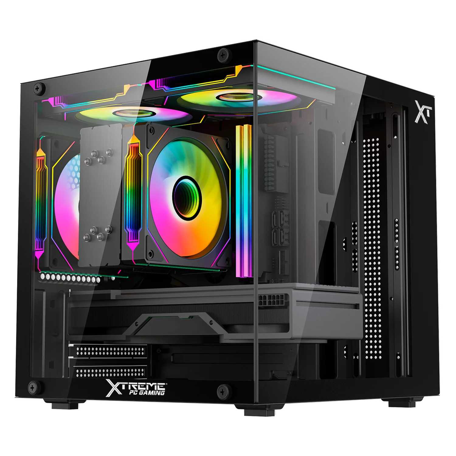 Gabinete XTREME PC GAMING Crystal Compact Mini Torre 3 Fan ARGB 500W Negro CDXT3500BK - Image 4