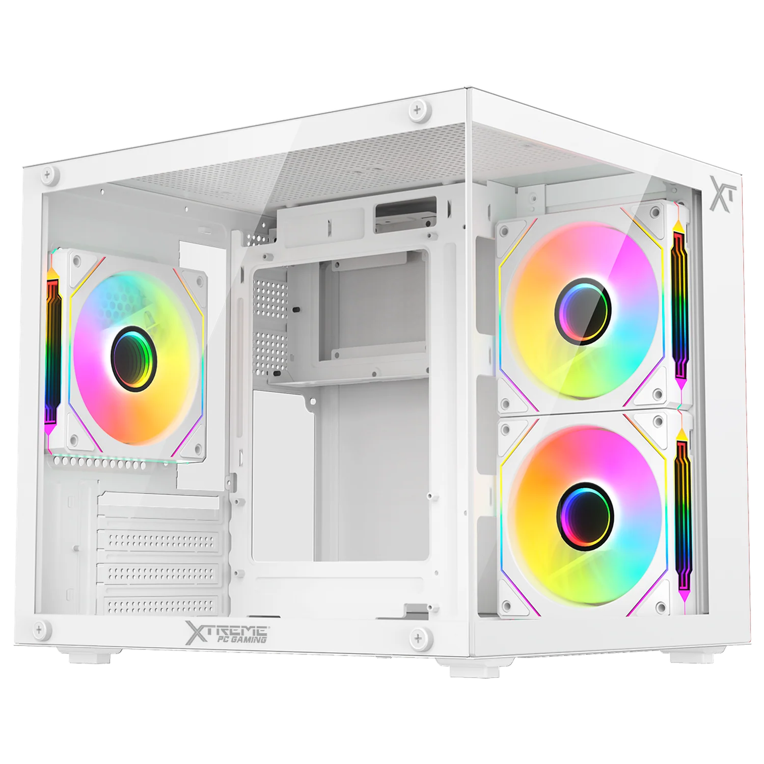 Gabinete XTREME PC GAMING Crystal Core Mini Torre 3 Fan ARGB 600W Blanco CDXT3700WT