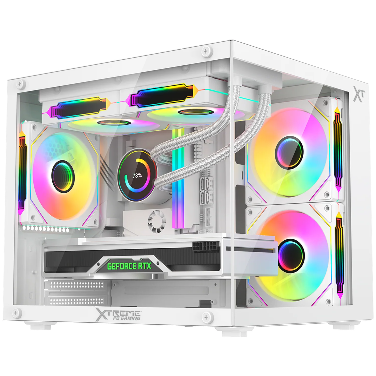 Gabinete XTREME PC GAMING Crystal Core Mini Torre 3 Fan ARGB 600W Blanco CDXT3700WT - Image 4