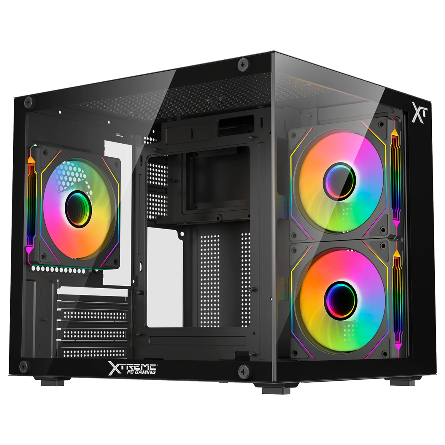 Gabinete XTREME PC GAMING Crystal Core Mini Torre 3 Fan ARGB 600W Negro CDXT3700BK
