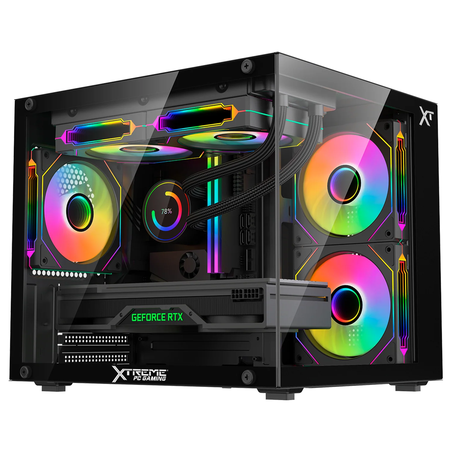 Gabinete XTREME PC GAMING Crystal Core Mini Torre 3 Fan ARGB 600W Negro CDXT3700BK - Image 4