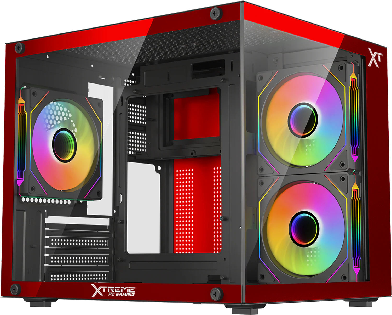 Gabinete XTREME PC GAMING Crystal Core Mini Torre 3 Fan ARGB 600W Rojo CDXT3700RD