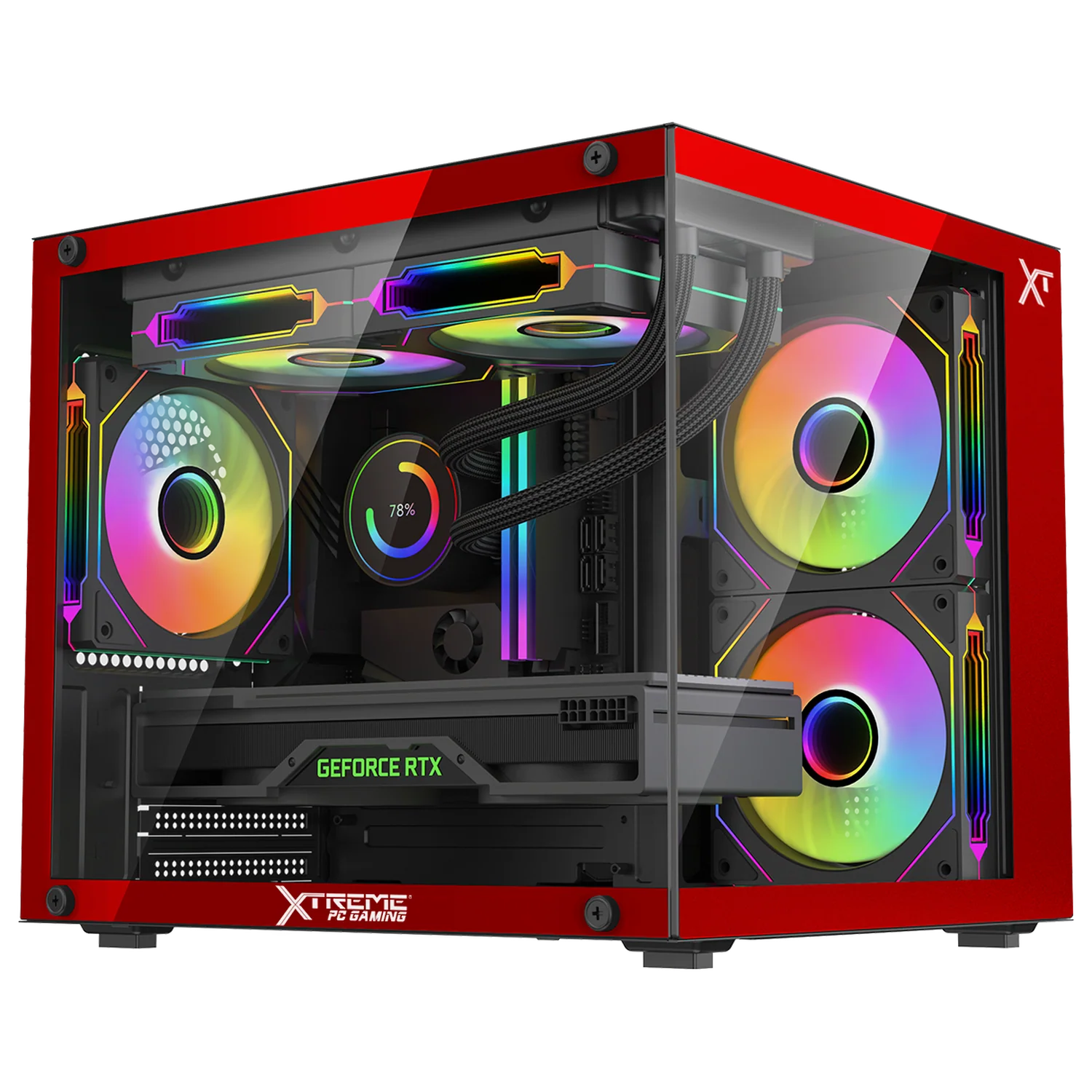 Gabinete XTREME PC GAMING Crystal Core Mini Torre 3 Fan ARGB 600W Rojo CDXT3700RD - Image 4